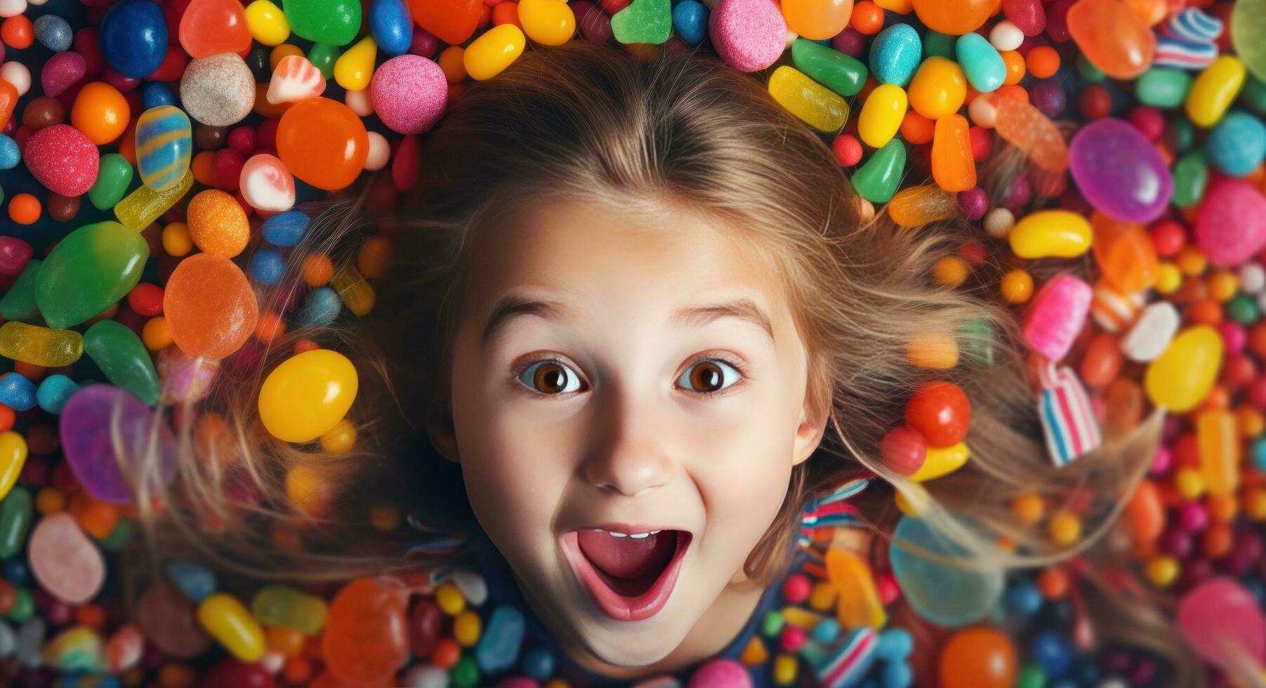 ai generato il cibo e confetteria industria Maggio essere provando per fermare bambini a partire dal mangiare caramella foto