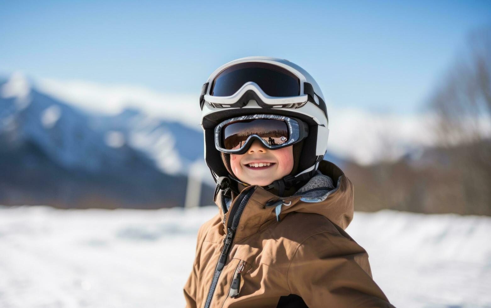 ai generato un' ragazzo sciare nel il montagne con il suo Ingranaggio su foto