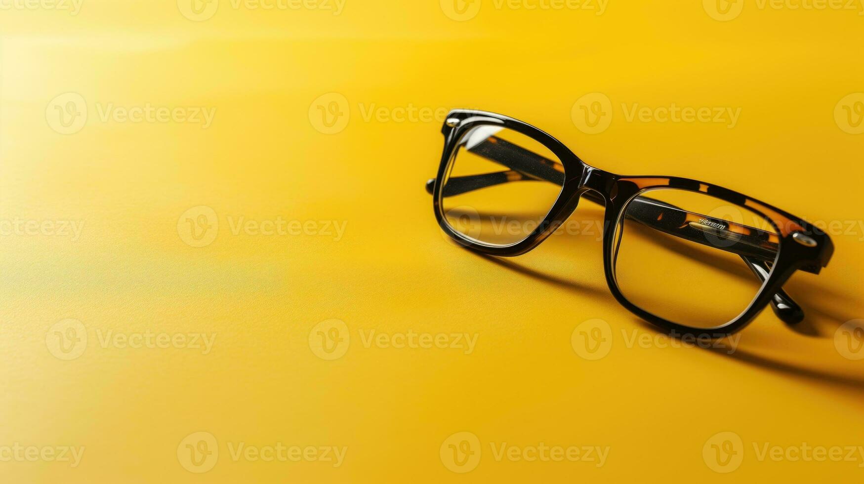 ai generato elegante occhiali su un' luminosa giallo sfondo con un' ombra foto