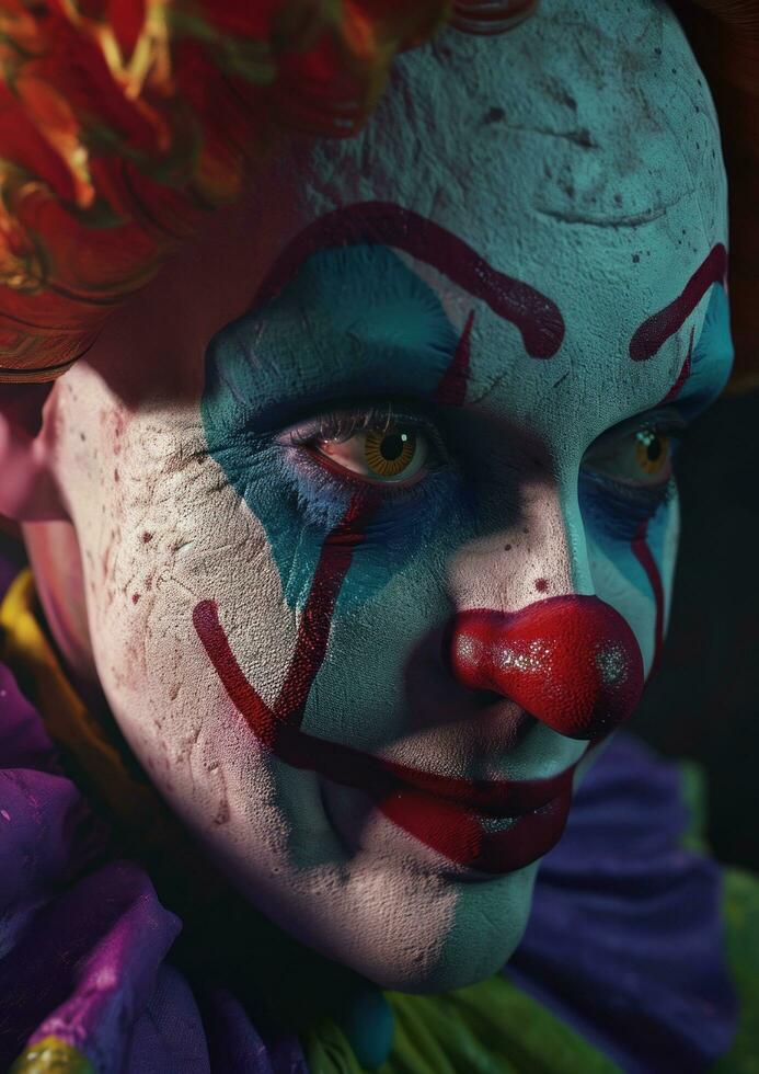 ai generato un' clown con colorato rendere su e occhi foto