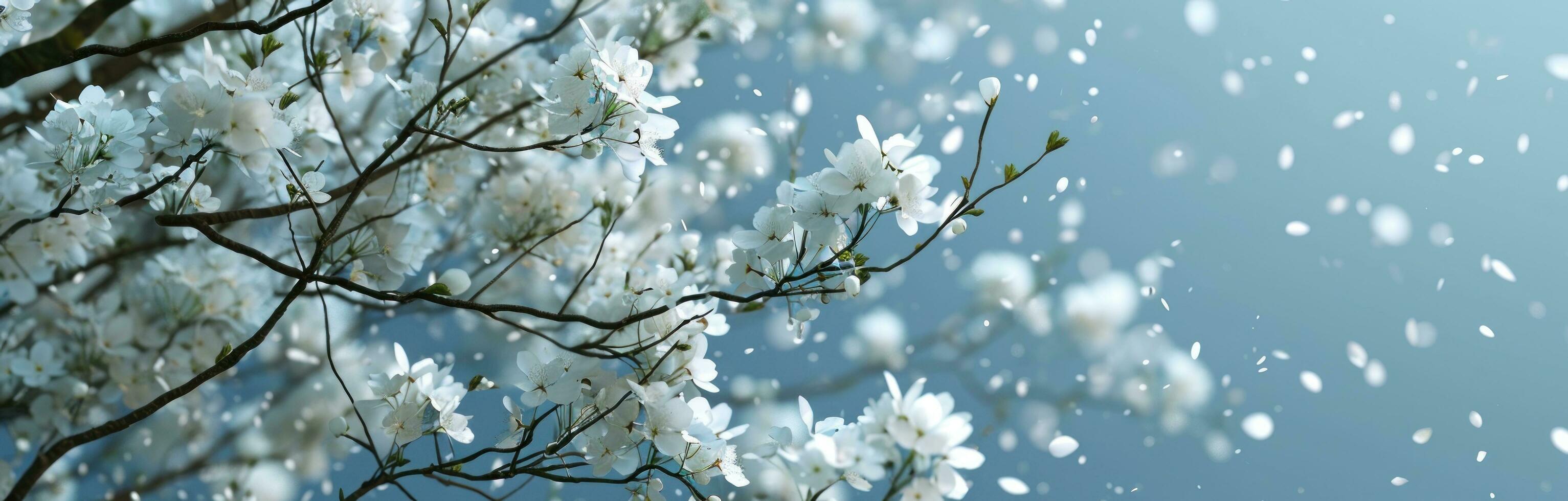 ai generato un' sfondo di bianca fiori su un' blu sfondo foto