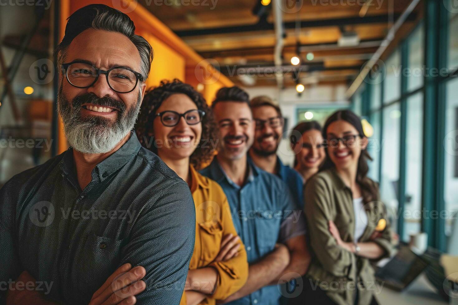 ai generato gruppo di attività commerciale persone avendo un' incontro a creativo ufficio foto