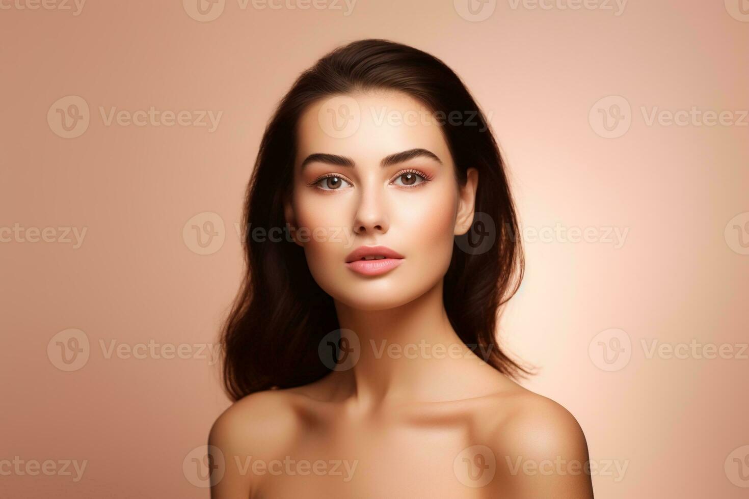 ai generato ritratto di bellissimo giovane donna con pulito fresco pelle. terme, assistenza sanitaria. foto