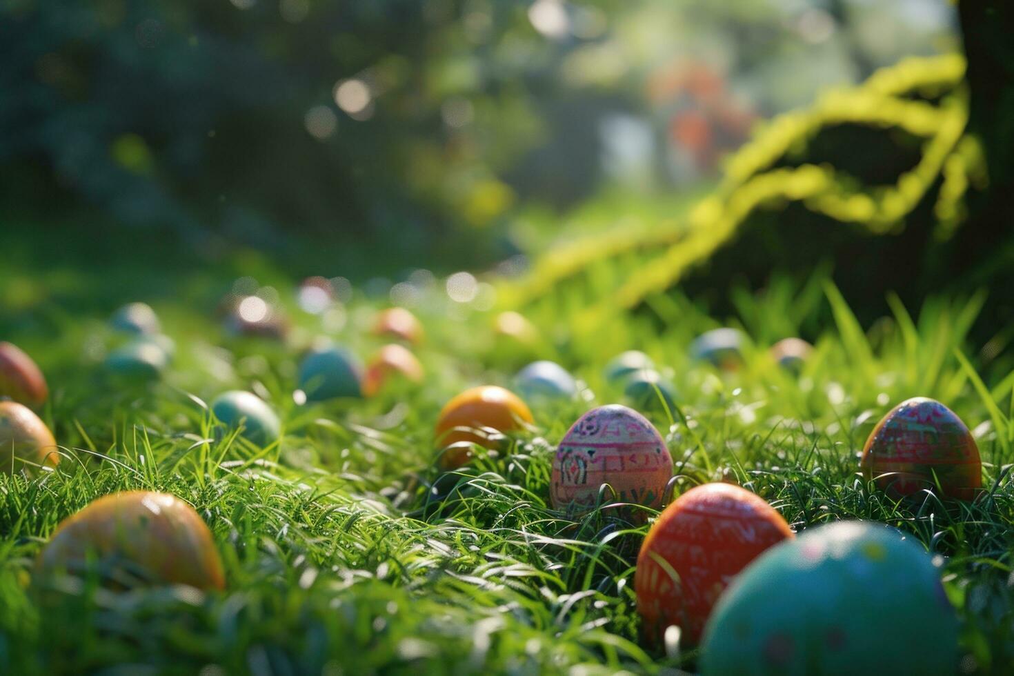 ai generato colorato Pasqua uova nel un' nido su un' di legno tavolo foto