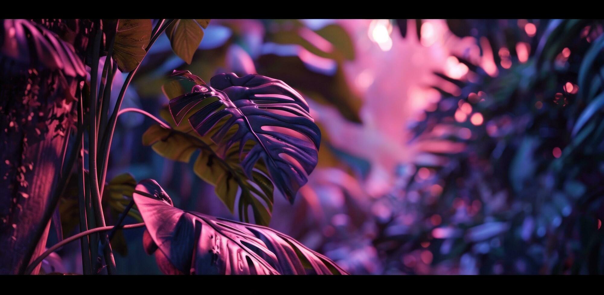 ai generato viola e rosa sfondo con tropicale le foglie foto