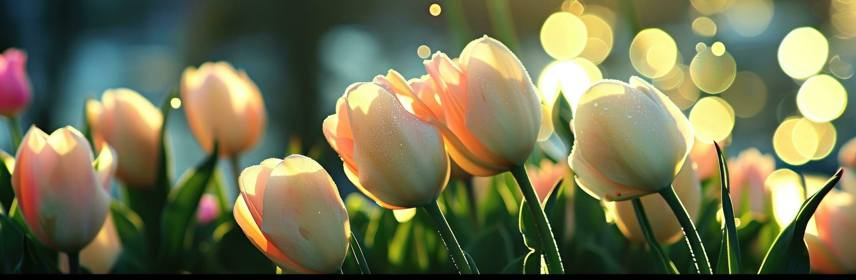 ai generato tulipani, argento oro sfondo con un' buio sfondo foto