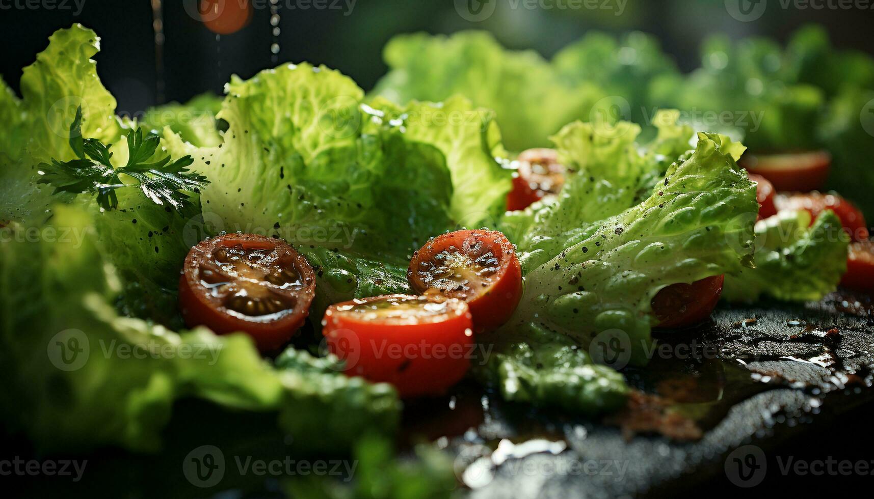 ai generato freschezza su un' piatto sano, vegetariano buongustaio insalata con biologico ingredienti generato di ai foto