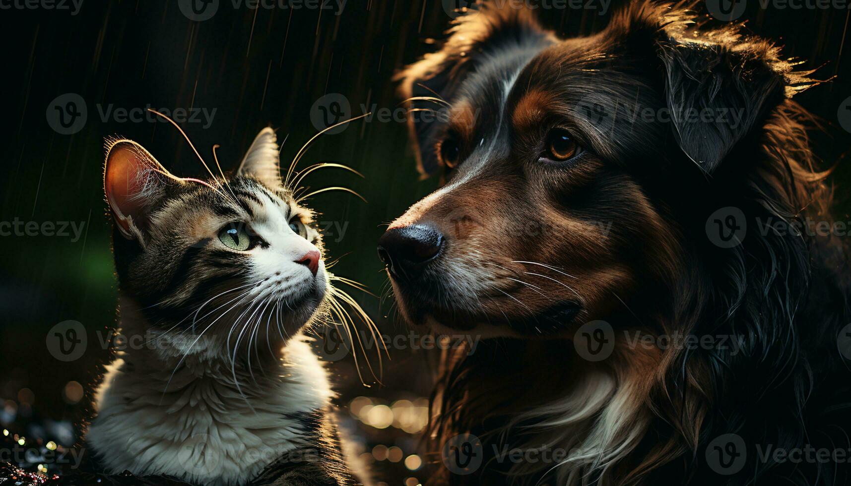 ai generato carino cane e giocoso gattino seduta insieme, natura adorabile amicizia generato di ai foto