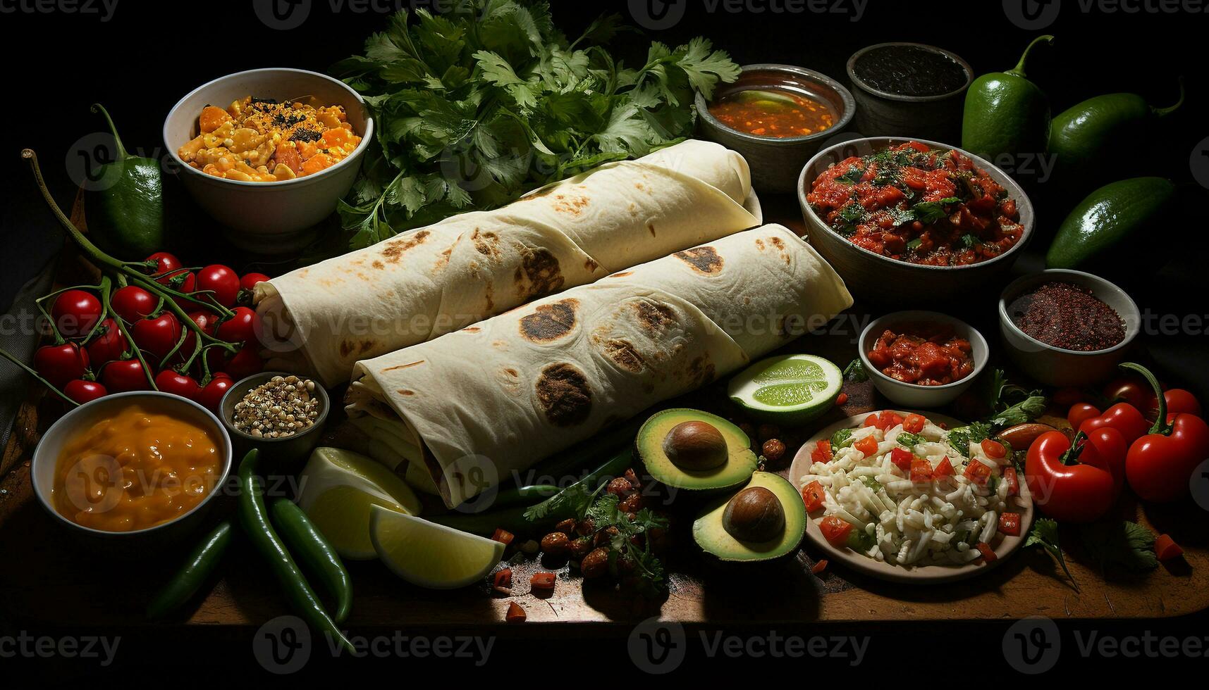 ai generato freschezza e Spezia su un' piatto di fatti in casa messicano cibo generato di ai foto