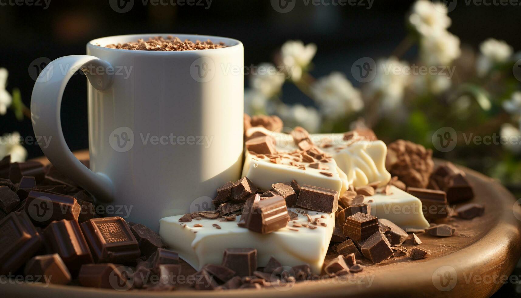 ai generato buongustaio dolce buio cioccolato fetta su rustico di legno tavolo generato di ai foto
