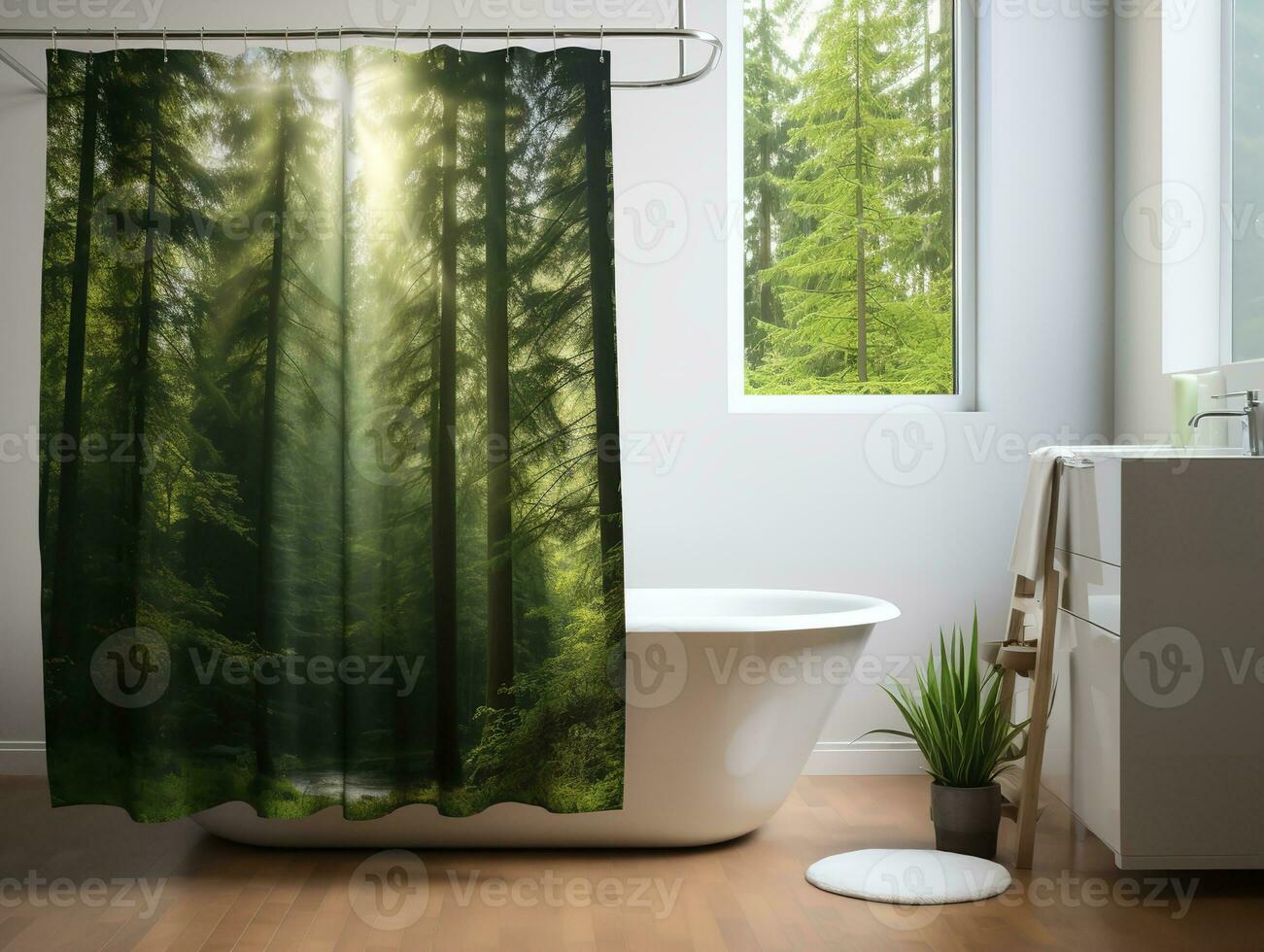 ai generato elegante doccia tenda modello per bagno arredamento - ai generato foto