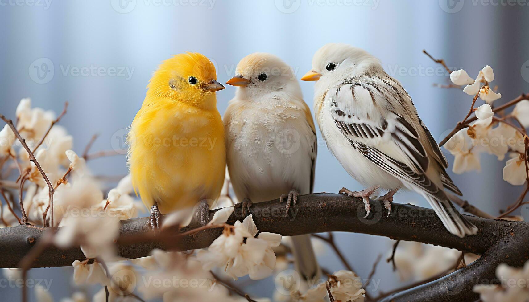 ai generato un' carino piccolo uccello perching su un' giallo ramo generato di ai foto