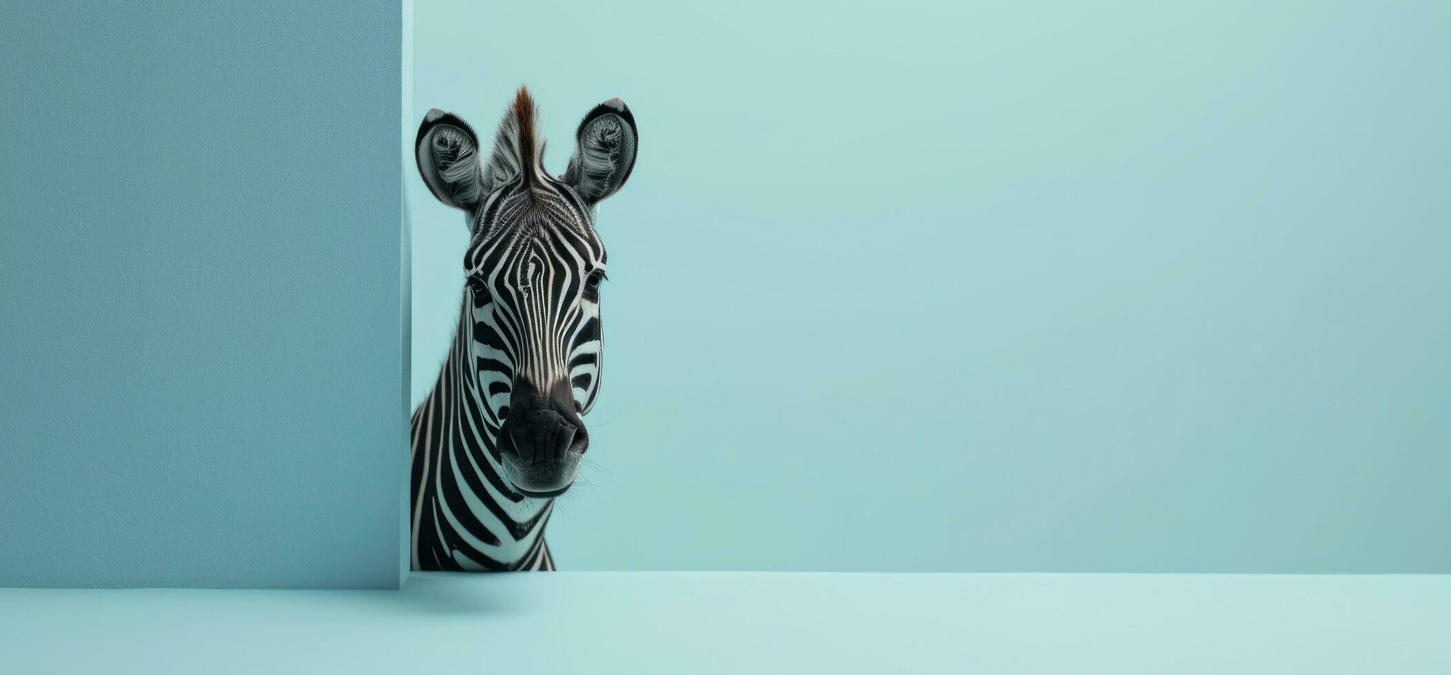 ai generato un' zebra sbirciando su di un' blu e rosa parete foto