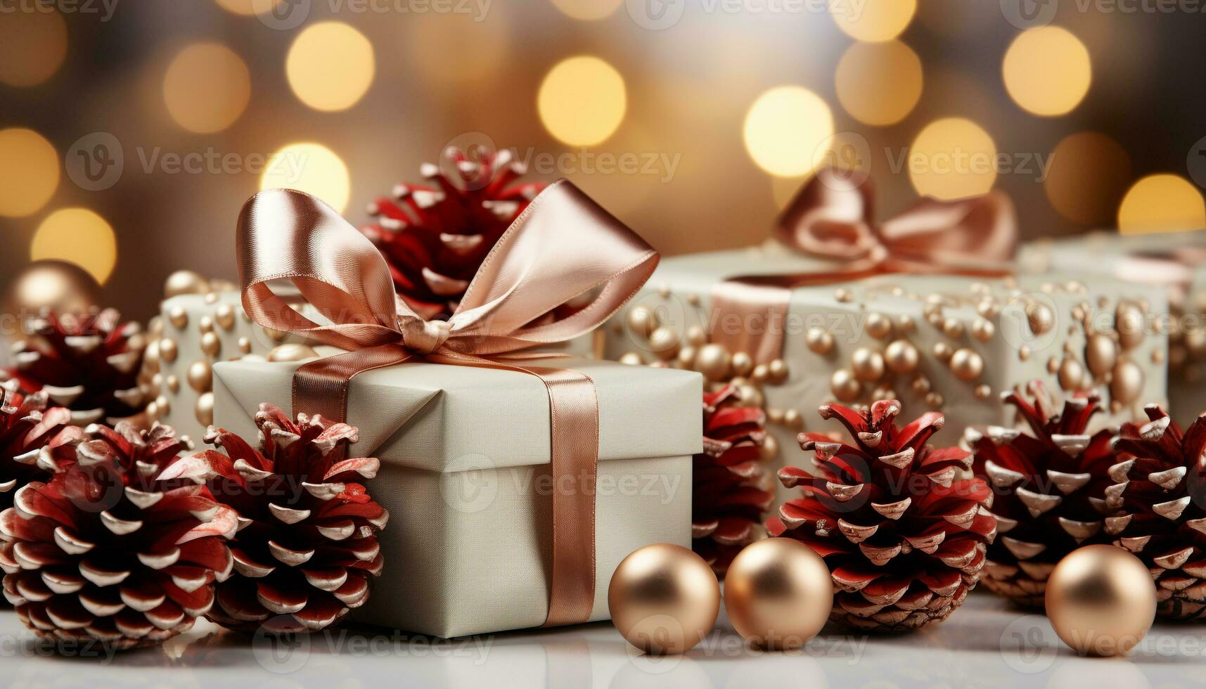 ai generato luminosa inverno celebrazione regalo scatola, ornamento, e Natale luci generato di ai foto