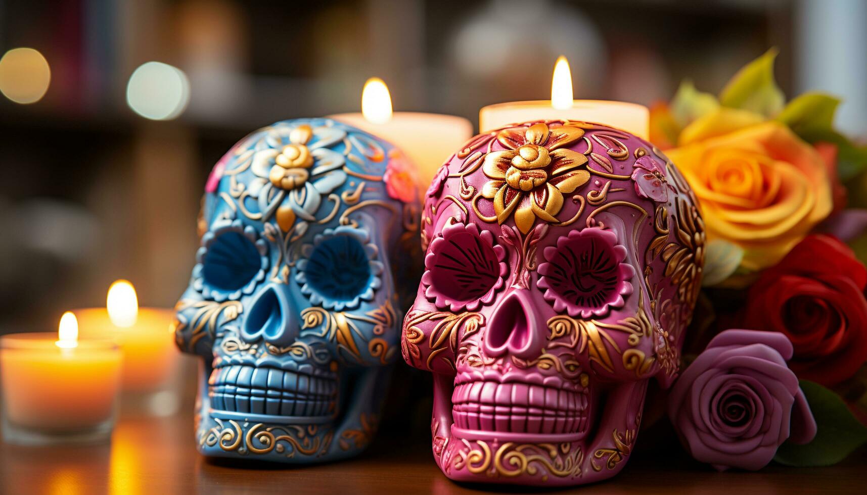 ai generato ardente candela si illumina spaventoso Halloween decorazione, simboleggiante Morte e spiritualità generato di ai foto
