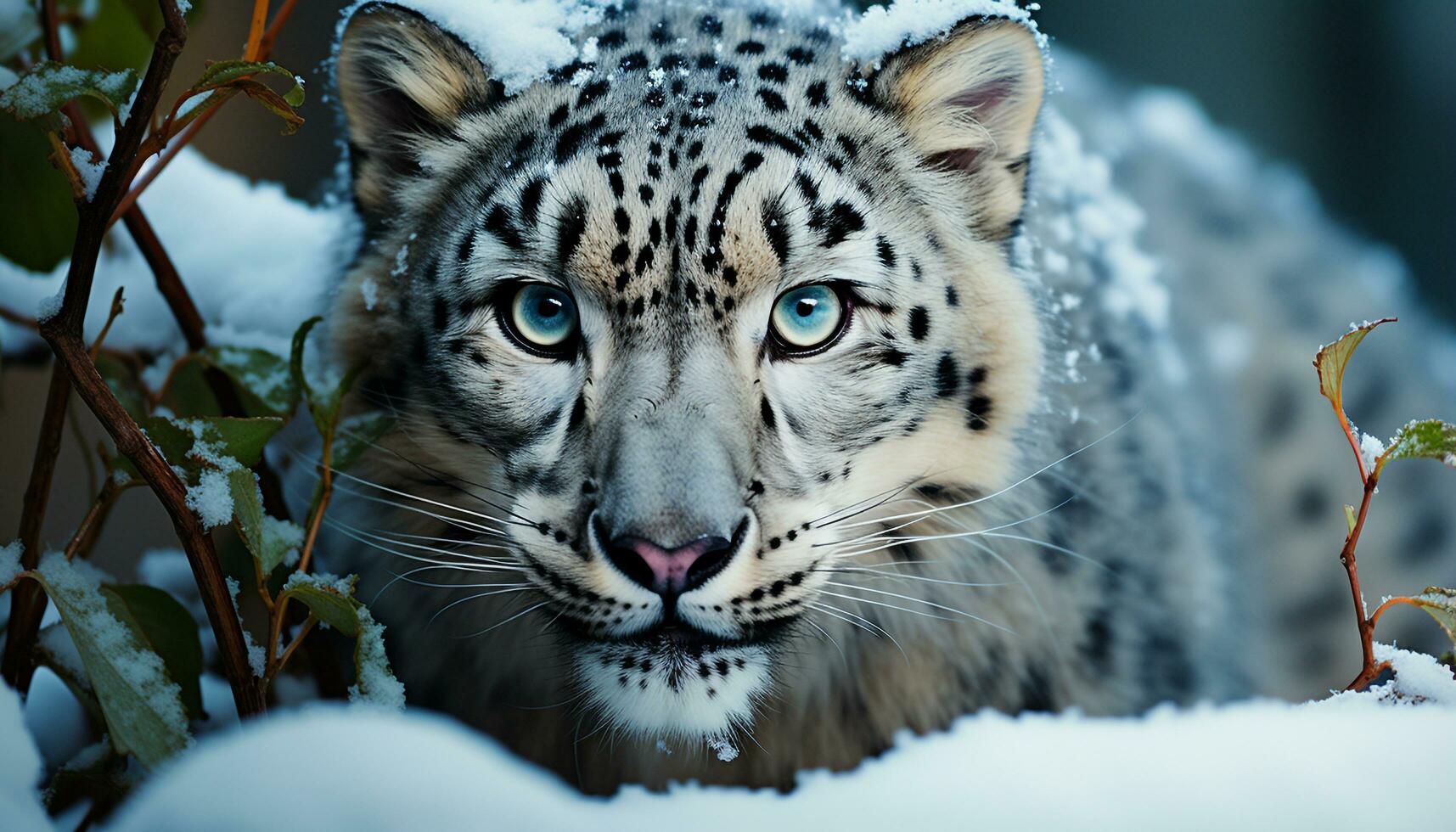ai generato maestoso tigre fissando, neve coperto foresta, bellezza nel natura generato di ai foto