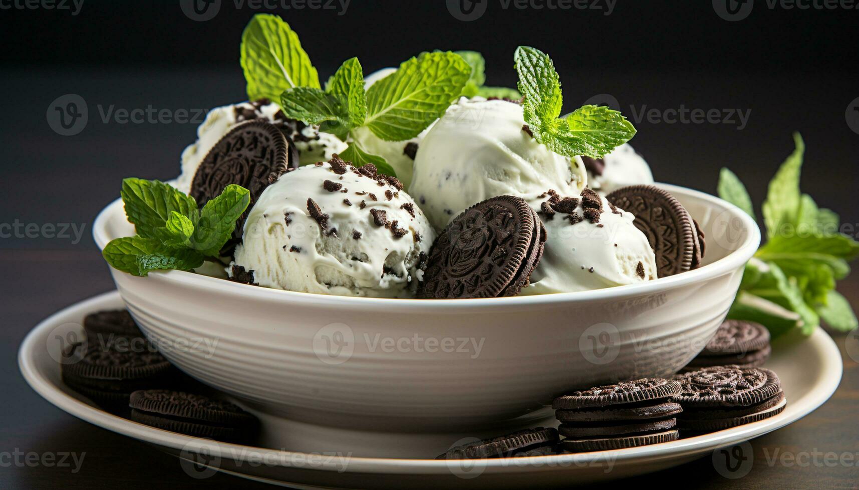 ai generato indulgente buongustaio dolce menta ghiaccio crema con cioccolato salsa generato di ai foto