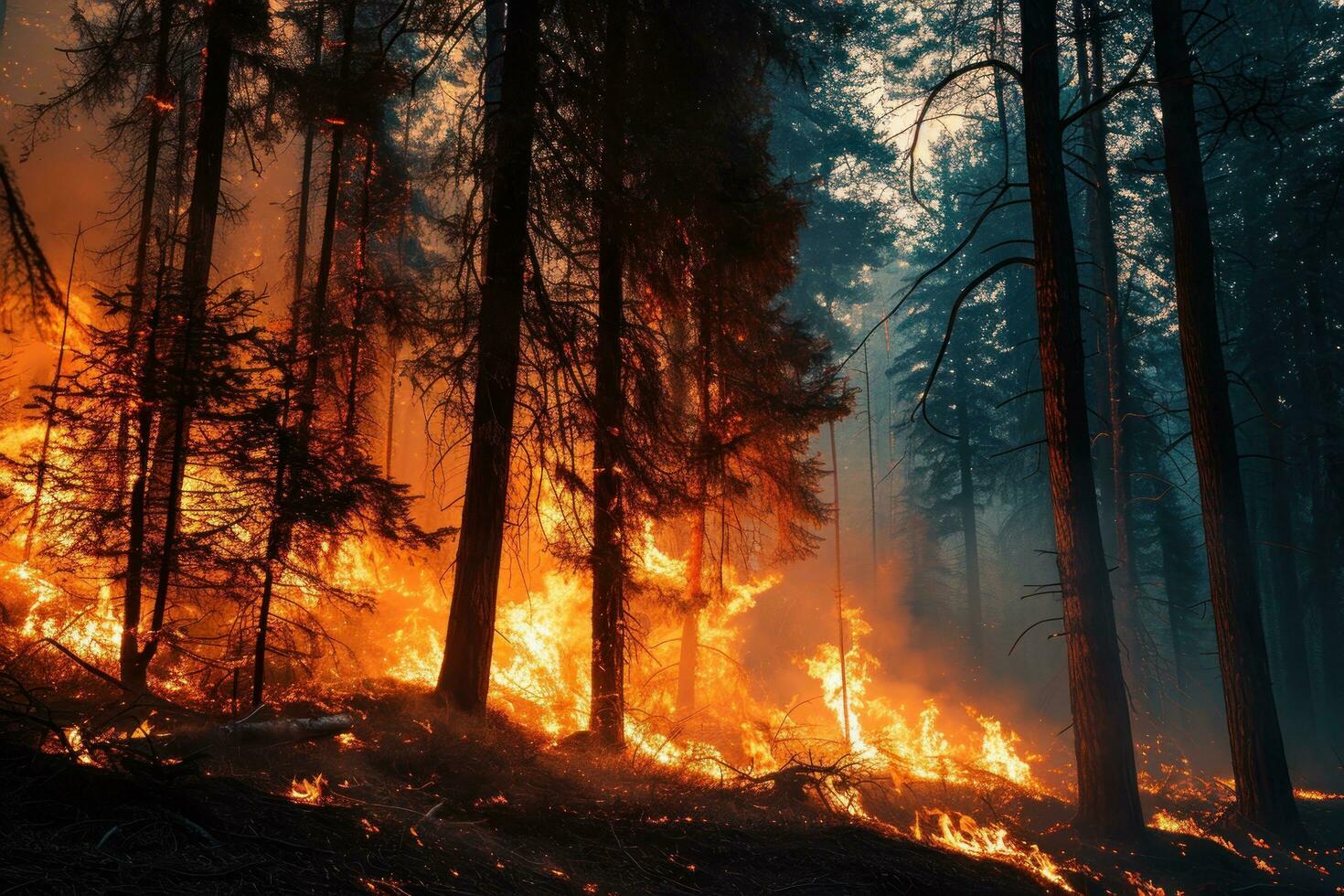 ai generato il crescente minaccia di un' foresta fuoco foto