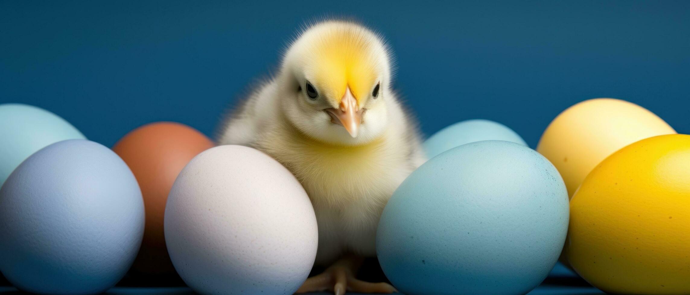 ai generato il pulcino è seduta Il prossimo Pasqua uova foto