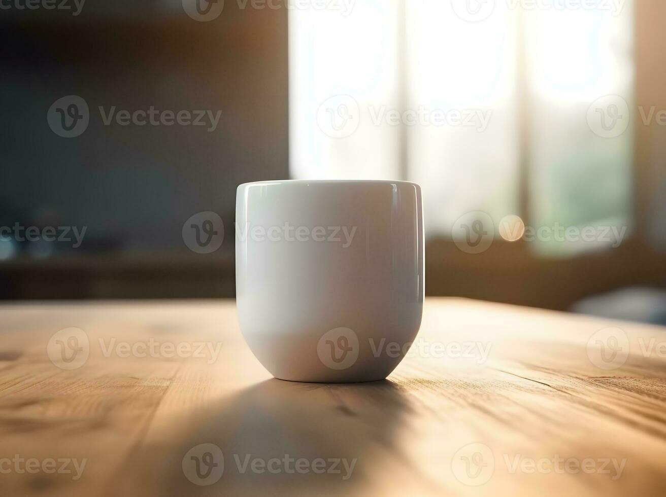 ai generato caffè tazza su di legno tavolo nel il mattina con oro leggero sensazione caldo foto