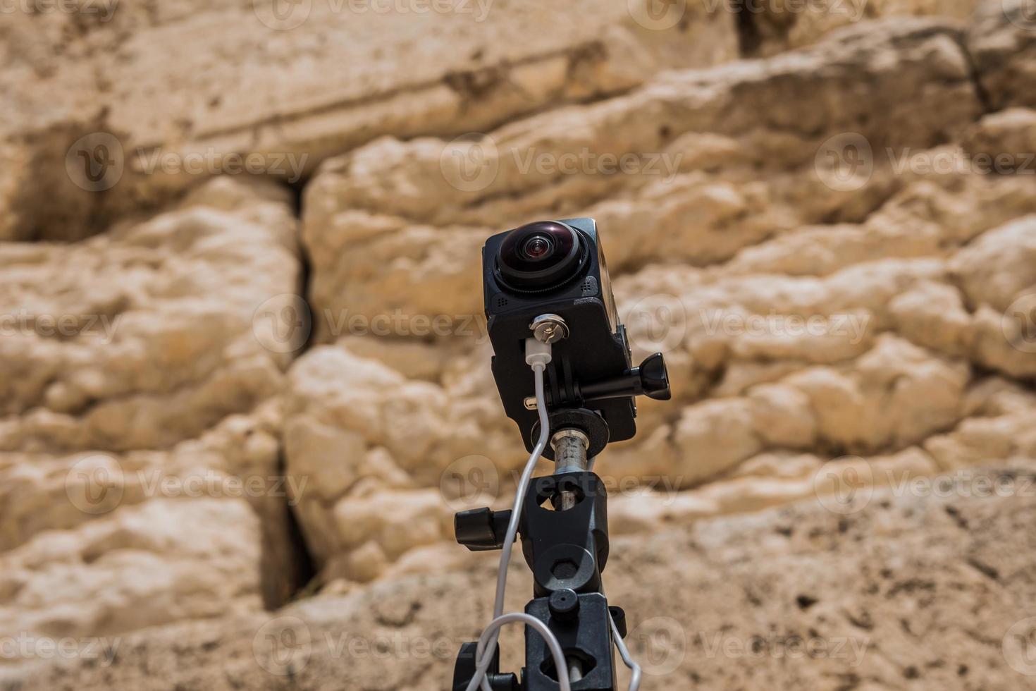 Sistema di videocamere a 360 gradi in produzione filmata presso il muro occidentale nella città vecchia di Gerusalemme, Israele foto