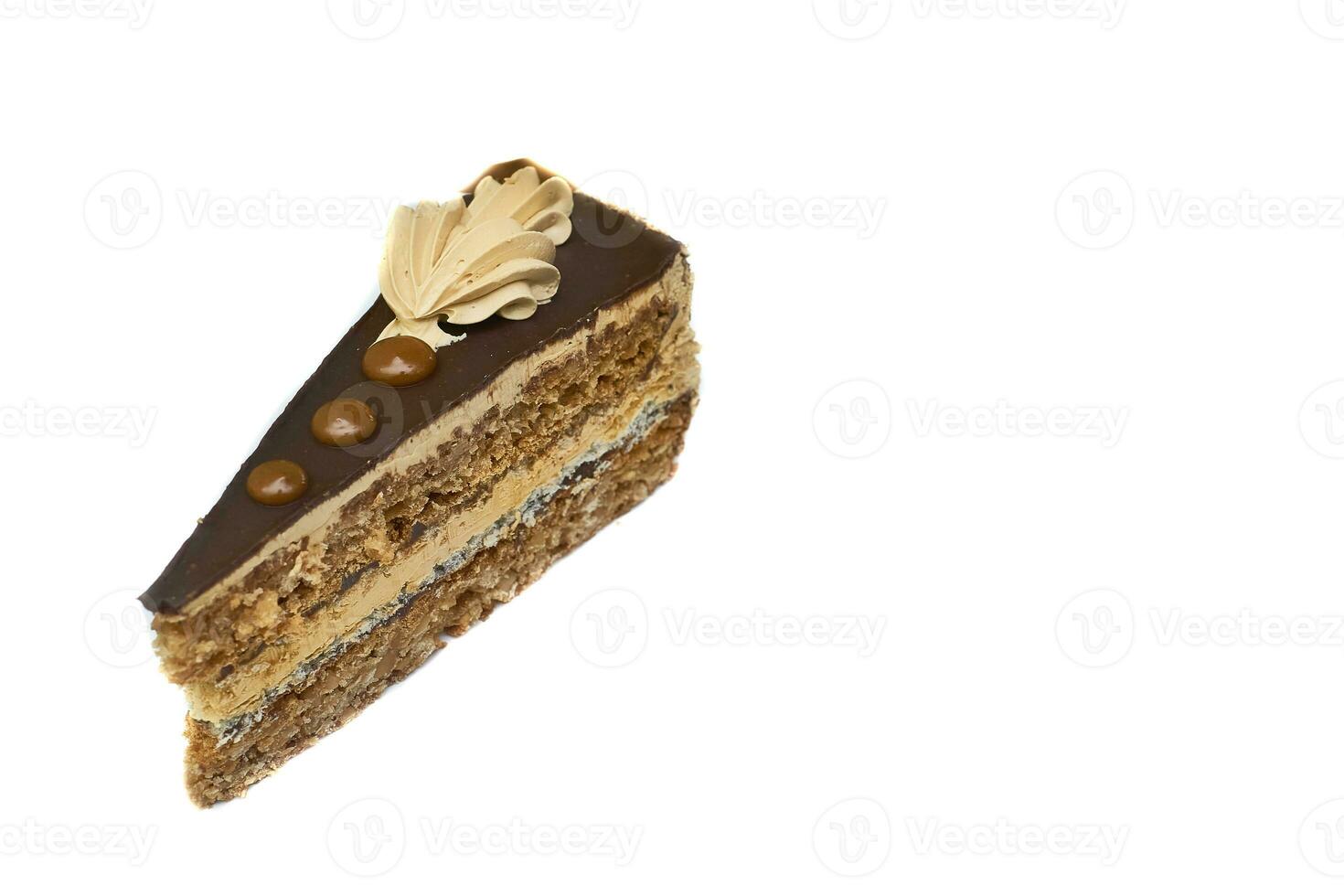 pezzo di cioccolato crema Marrone delizioso torta isolato su bianca foto