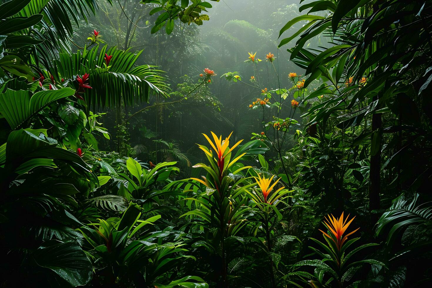 ai generato fotografia cattura il vivace biodiversità di un' tropicale foresta pluviale foto