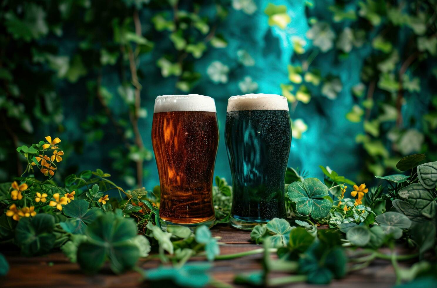 ai generato ioscoin trifoglio il migliore irlandesi birra con trifogli foto