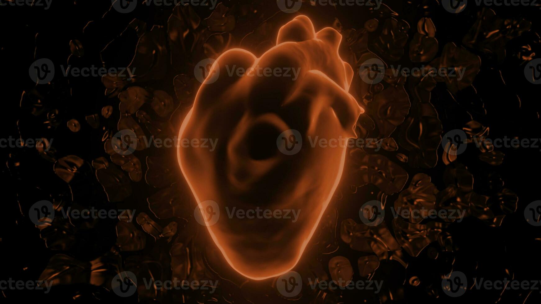digitale modello di il umano realistico battito cuore, diagnostico di il umano circolatorio sistema. design. neon silhouette di un' cuore. foto
