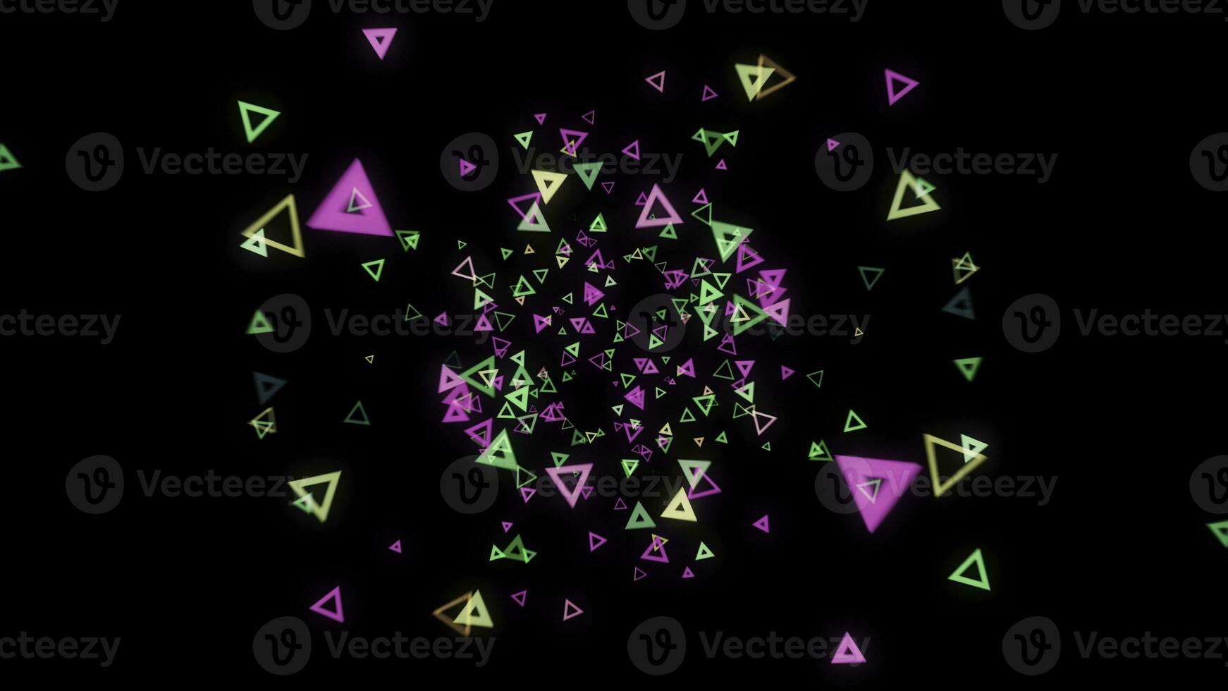 astratto grappolo di numerose bianca neon triangoli galleggiante nel un astratto ambiente su un' nero. animazione. computer generato astratto spazio. foto