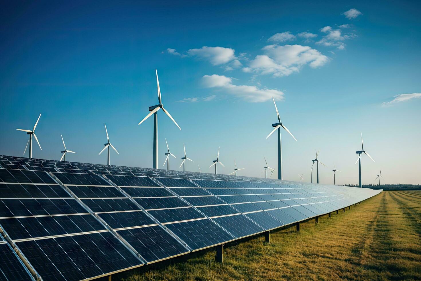 ai generato la creazione di sostenibile energia utilizzando solare pannelli e vento aziende agricole è impresa amichevole. il concetto di pulito e sostenibile sviluppo. generativo ai foto