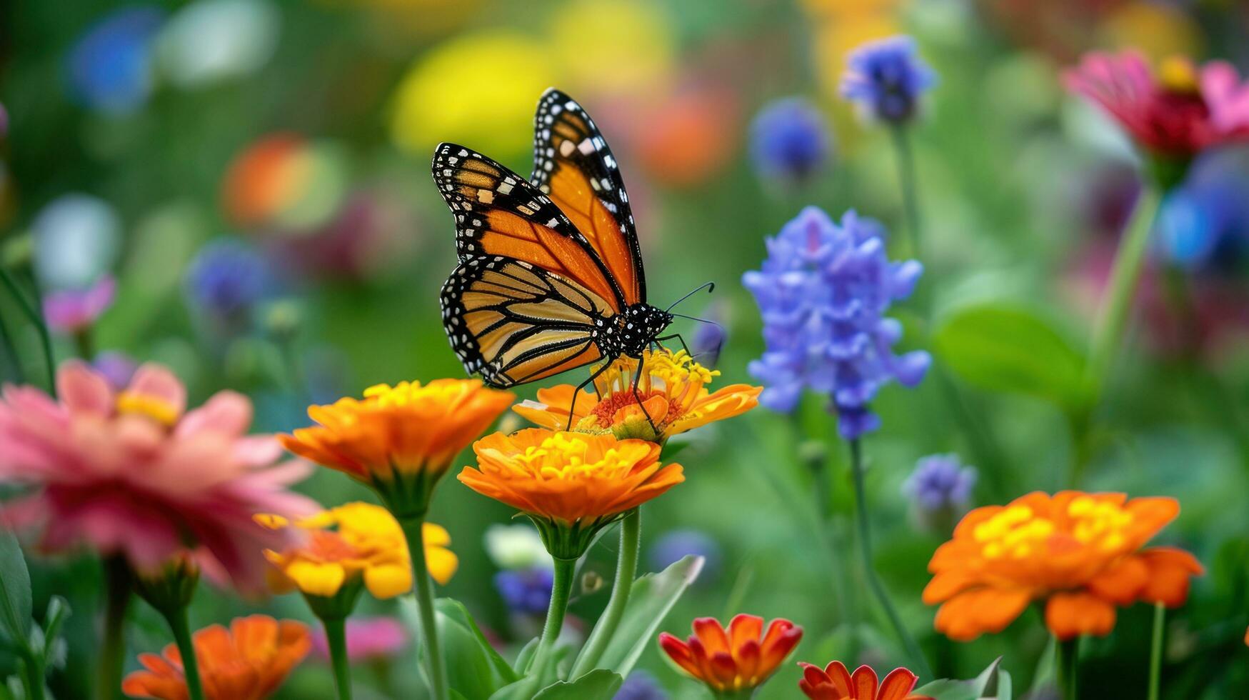 ai generato farfalle, libellule, e delicato insetti danza nel un' giardino di primavera meraviglie foto