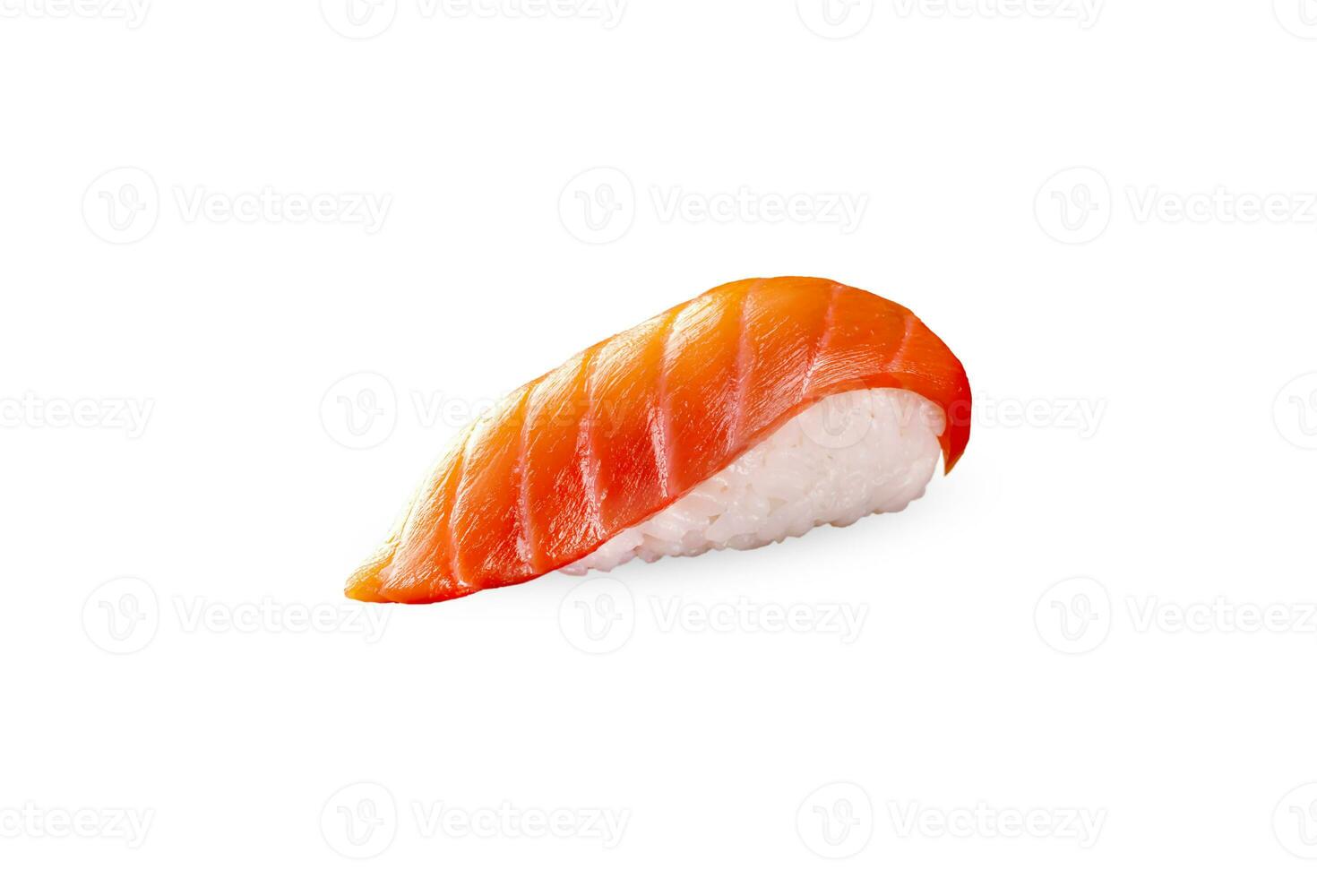 salmone nigiri su un' bianca sfondo isolato foto