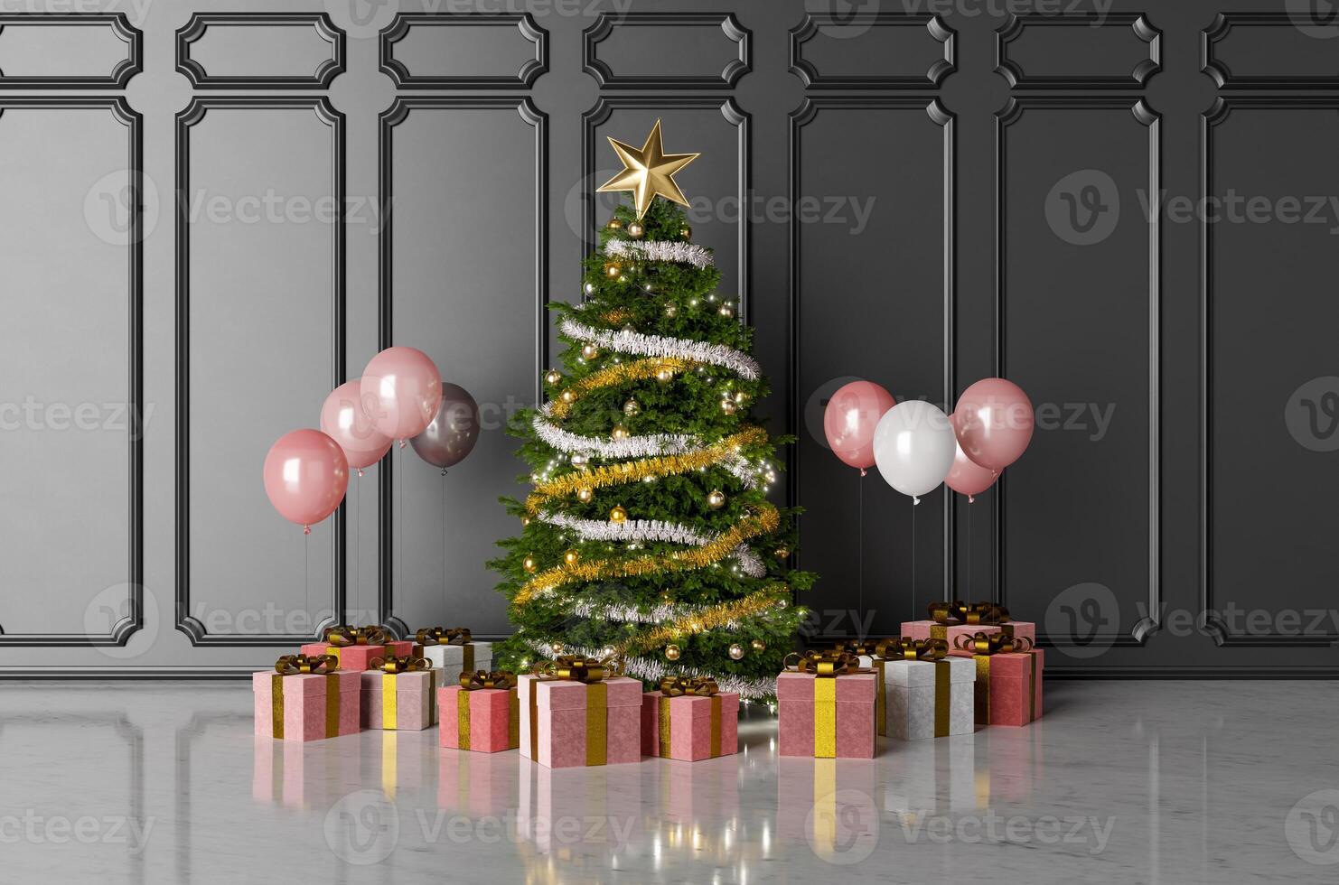 albero di natale con regali e palloncini foto