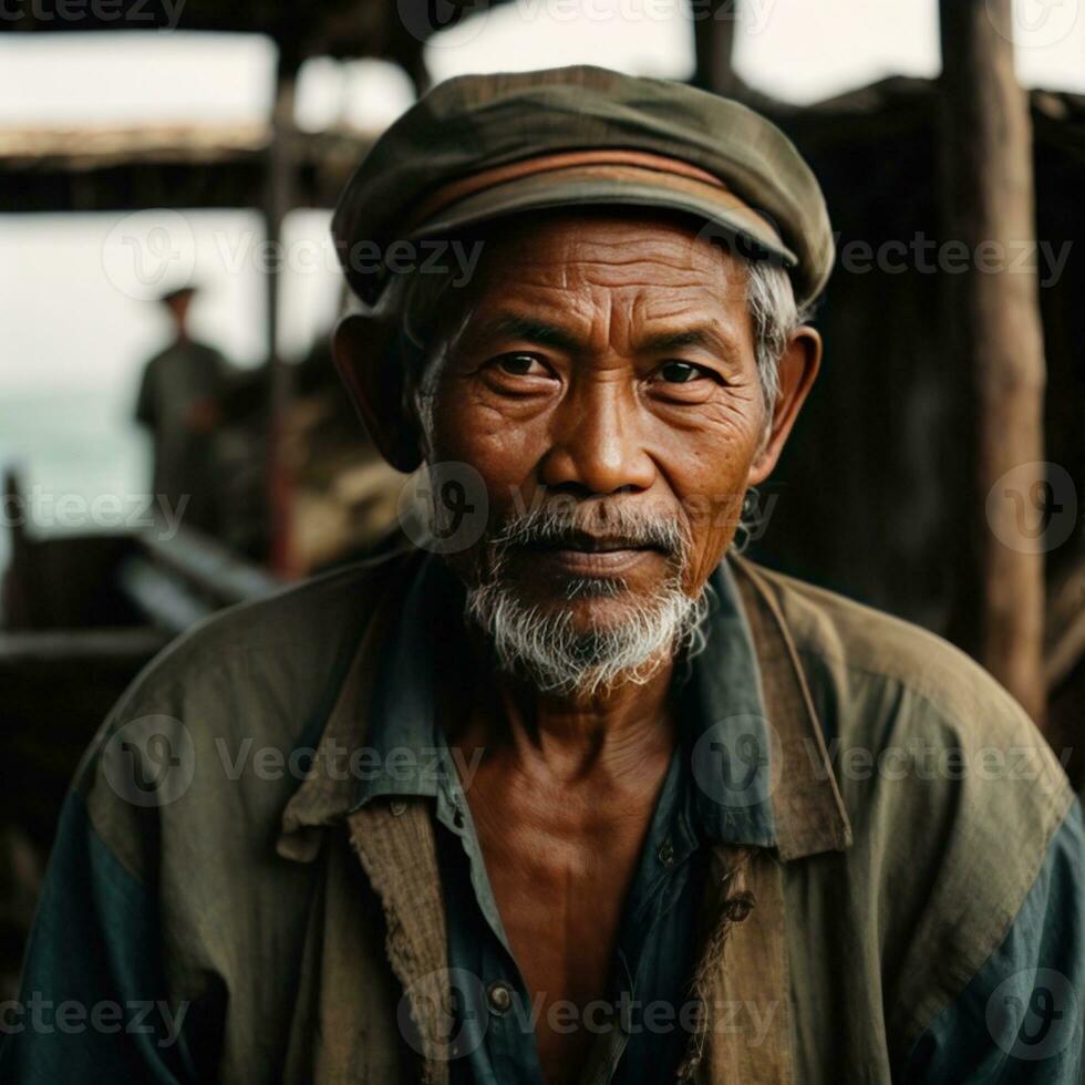 ai generato racconti di il mare cattura il essenza di un indonesiano pescatore foto