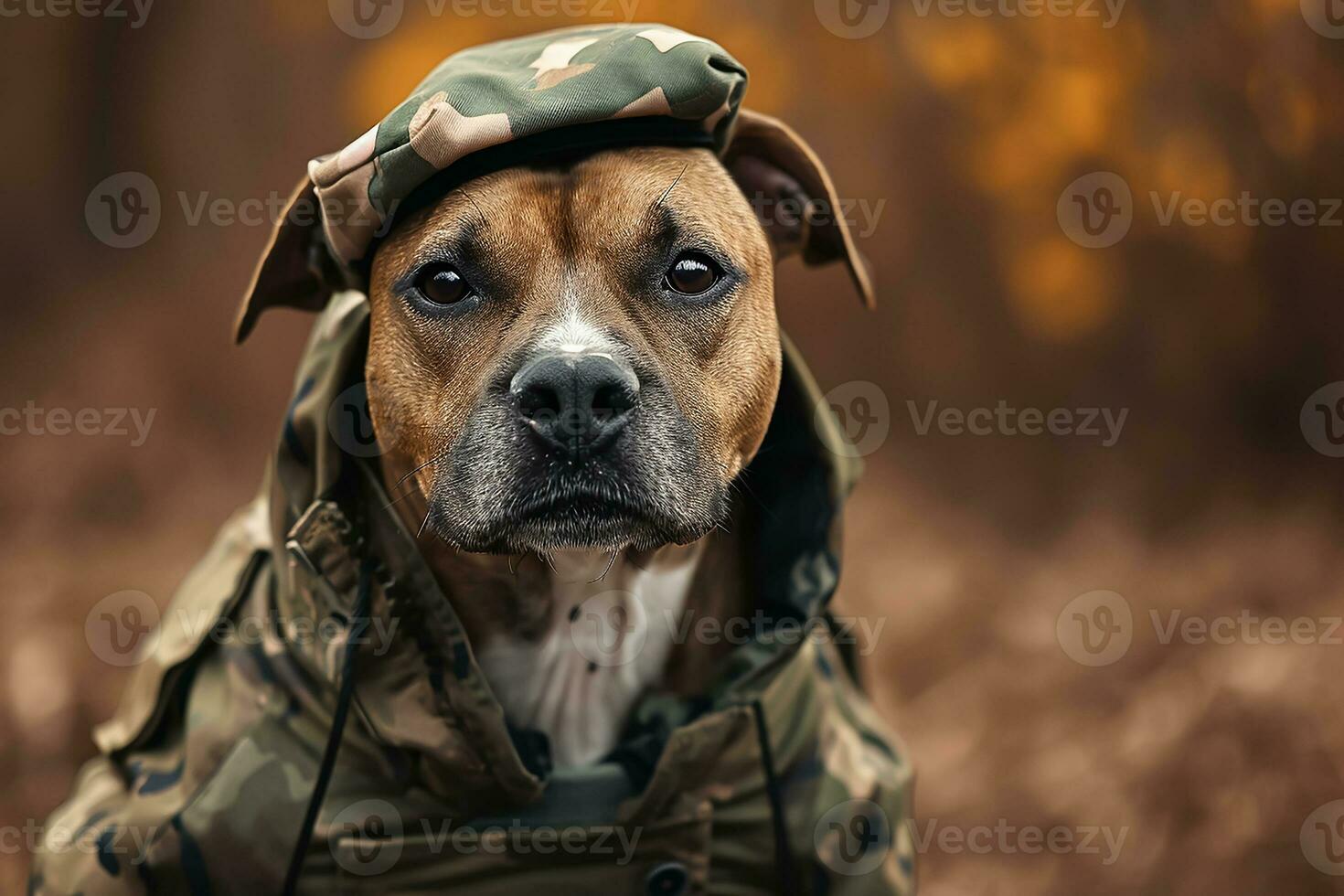 ai generato carino cane indossare esercito uniforme foto