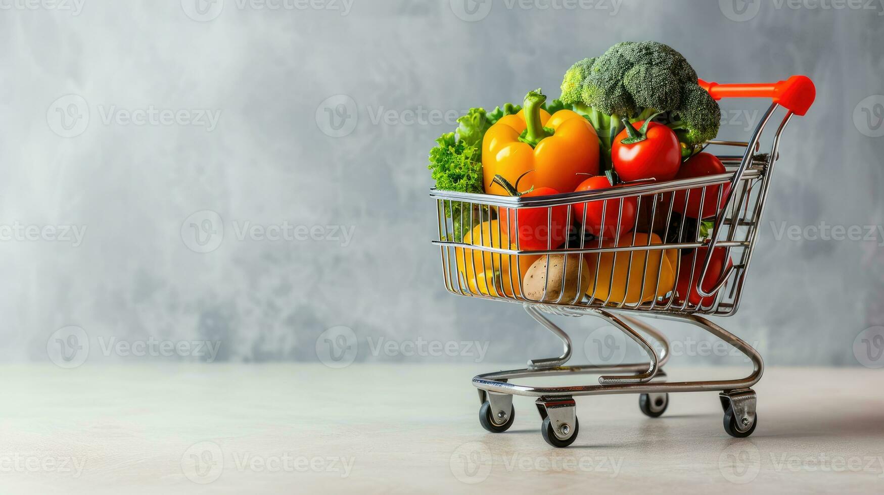 ai generato generativo ai, shopping carrello con verdure e frutta dentro, salutare cibo concetto, sconto e saldi. foto