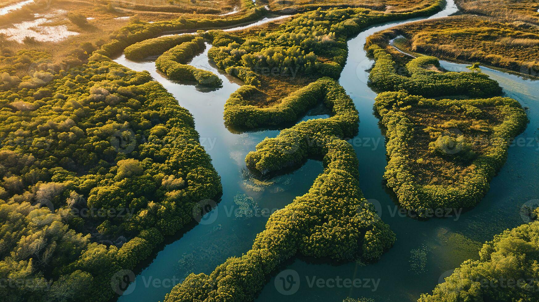 ai generato generativo ai, aereo Visualizza di labirinto corsi d'acqua, fuco foto, bellissimo paesaggio foto