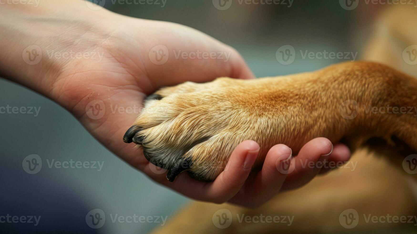 ai generato generativo ai, veterinario mano è Tenere cani artiglio. cani zampa nel umano mano. domestico animale domestico foto