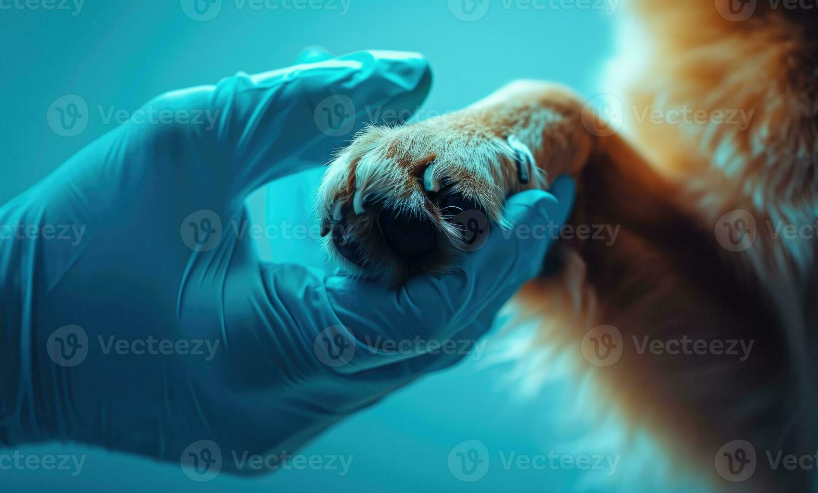 ai generato generativo ai, veterinario mano è Tenere cani artiglio. cani zampa nel umano mano. domestico animale domestico foto