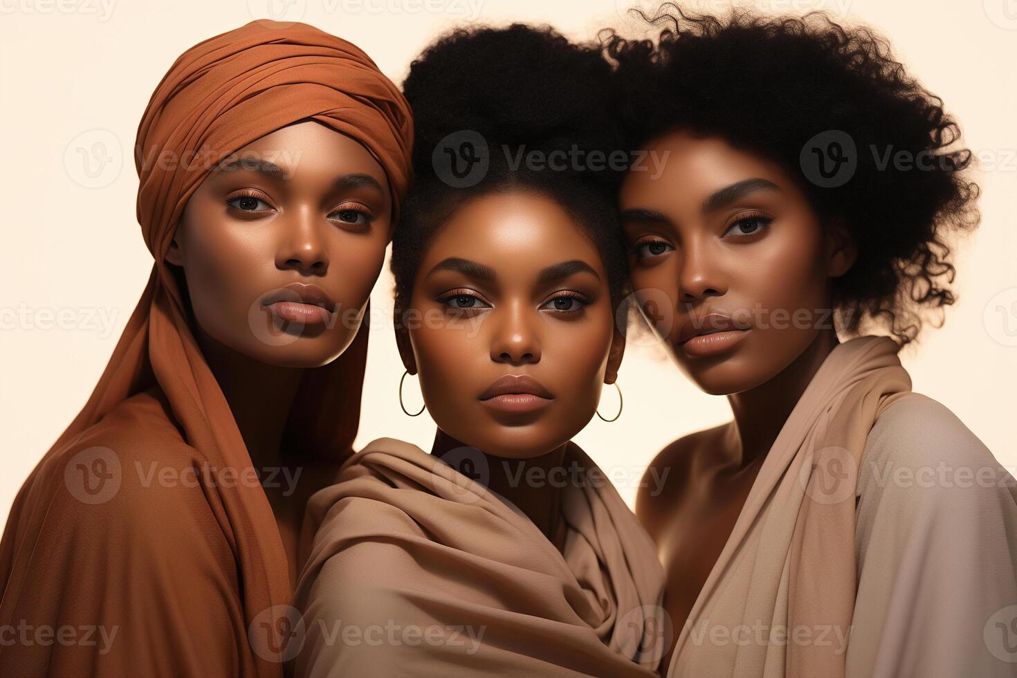 ai generato ritratto di tre giovane africano americano donne. nero storia mese concetto. foto