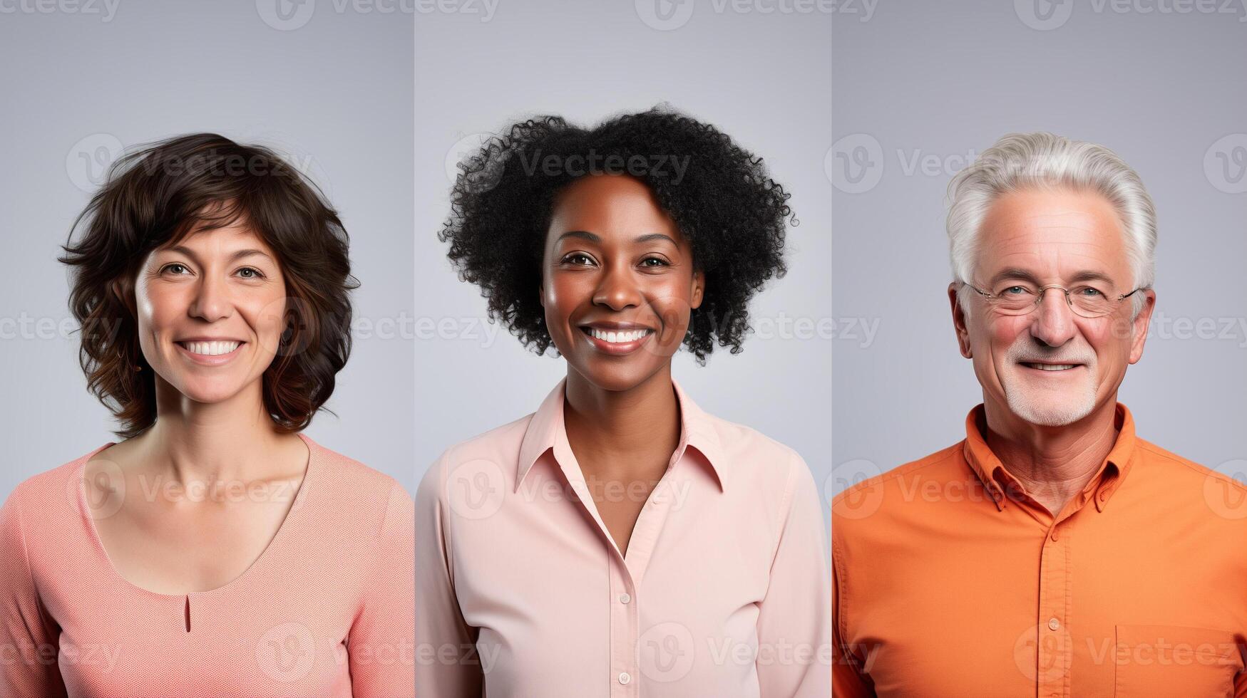 ai generato diverso gruppo di contento persone sorridente per un' ritratto foto