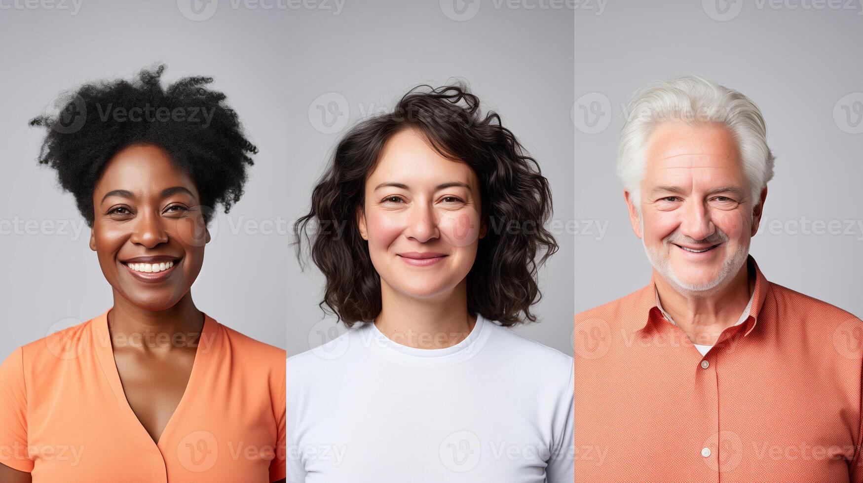 ai generato diverso trio di sorridente ritratti foto