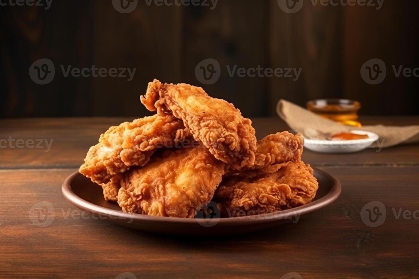 ai generato delizioso fritte pollo su piatto copia spazio concetto generativo ai foto