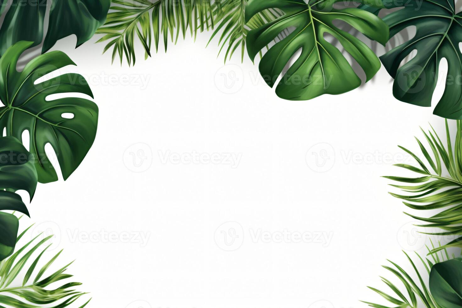ai generato foto verde tropicale palma le foglie Monstera su bianca sfondo generativo ai