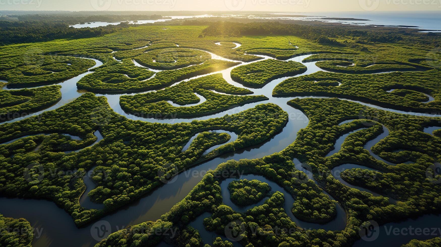 ai generato generativo ai, aereo Visualizza di labirinto corsi d'acqua, fuco foto, bellissimo paesaggio foto