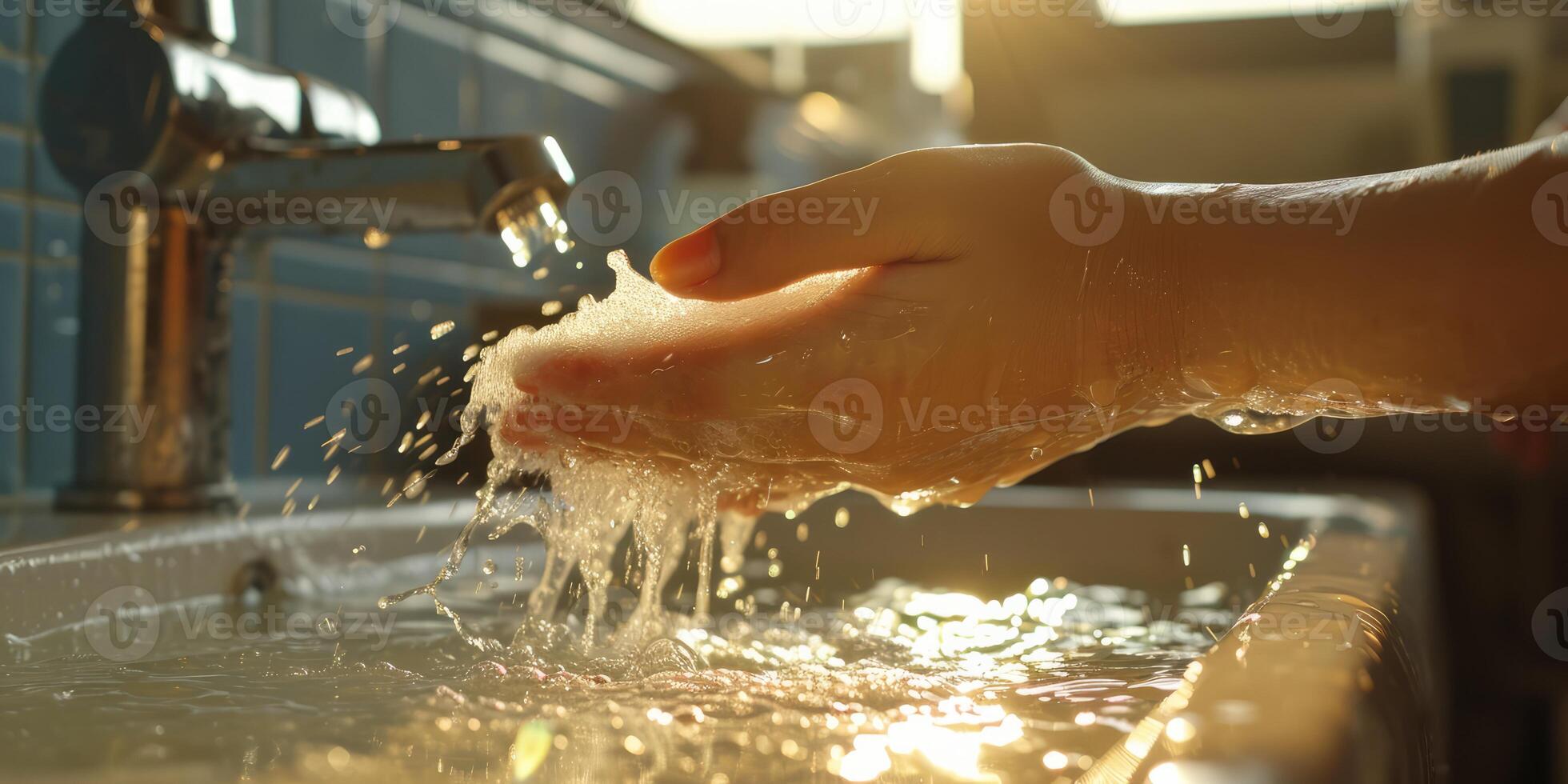ai generato generativo ai, persona lavaggio mani con sapone e acqua a lavello, igiene concetto foto
