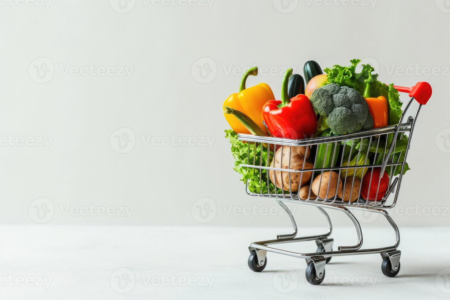 ai generato generativo ai, shopping carrello con verdure e frutta dentro, salutare cibo concetto, sconto e saldi. foto