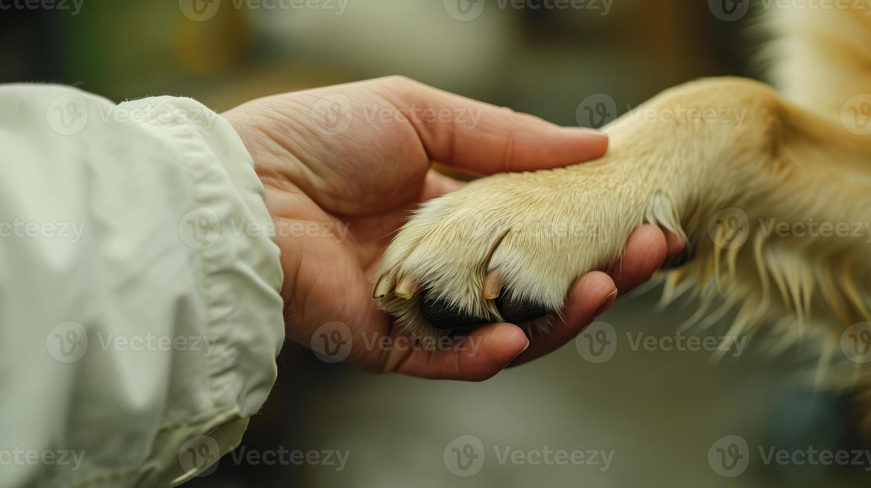 ai generato generativo ai, veterinario mano è Tenere cani artiglio. cani zampa nel umano mano. domestico animale domestico foto