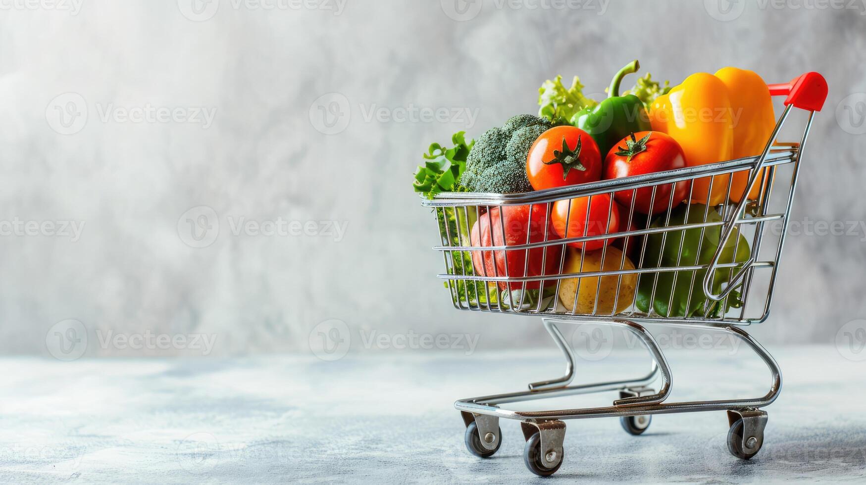 ai generato generativo ai, shopping carrello con verdure e frutta dentro, salutare cibo concetto, sconto e saldi. foto